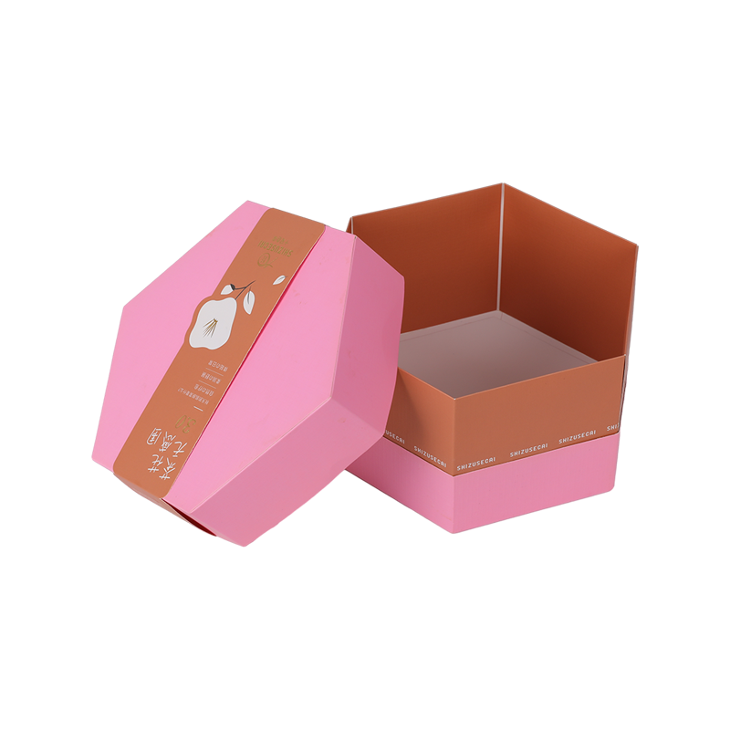 Hexagonal Pink Paper Gift Box For Floral Tea Packaging